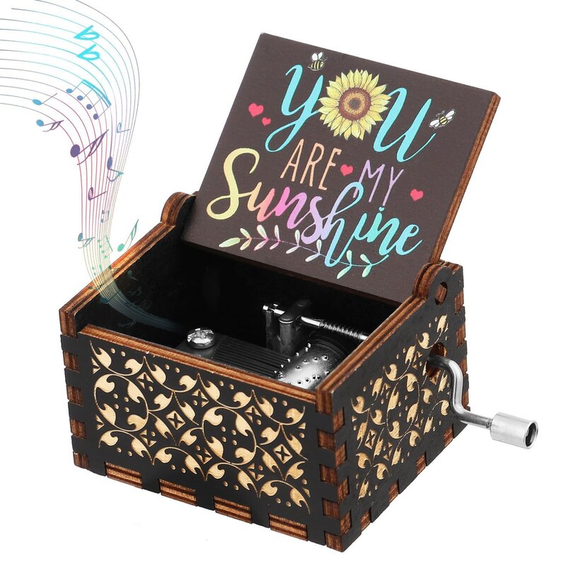 Музыкальная шкатулка «You Are My Sunshine» с цветным принтом, деревянная музыкальная шкатулка с рукояткой, подарок на день рождения, День Святого Ва...