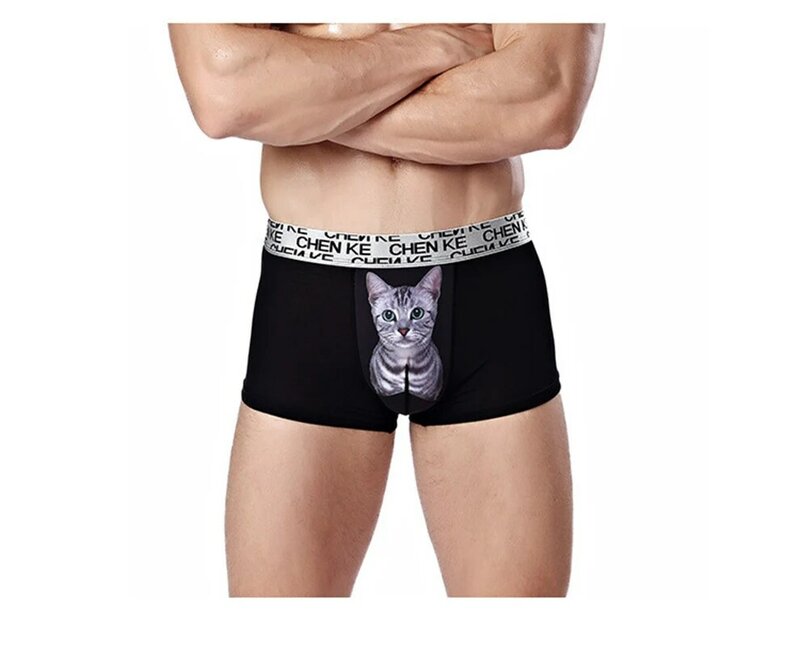Homens modal sexy boxer cueca masculina impressão moda gatinho gato respirável suave roupa interior