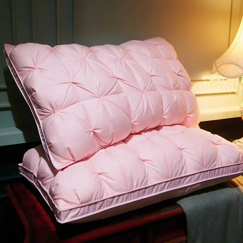 Almohada de cama de algodón 100% para adultos, relleno mezclado de poliéster con plumas, para dormir en el cuello, Hotel de cinco estrellas, plisado de pellizco, 48x74cm