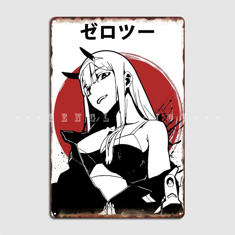 Zero Two Kawaii dziewczyna Anime metalowa tablica plakat na ścianę jaskinia główna spersonalizowana tablica dekoracyjna znak blaszany plakaty
