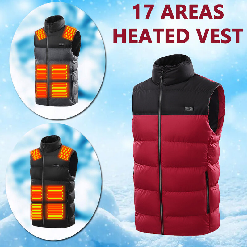 15 Areas Heated Vest Fashion Men'S Sleeveless Heated Jackets Winter Outdoor USB Thermal Clothing Heating Hunting Skiing Vest