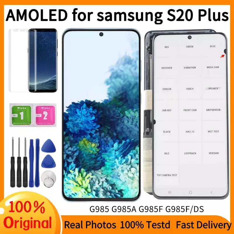 Original SM-G986B SM-G985F สำหรับ Samsung Galaxy S20 Plus หน้าจอ LCD Touch Screen Digitizer จอแสดงผล AMOLED เปลี่ยน