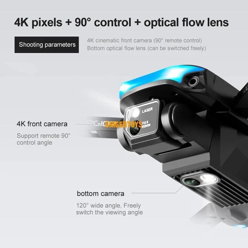 2022 RG107 Drone หลีกเลี่ยงอุปสรรค HD 4K กล้อง Optical Flow ตำแหน่งเครื่องบินสี่แกนไฟฟ้าปรับ