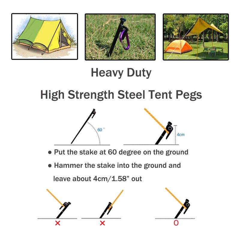 Tiang Tenda Tugas Berat 12 Inci Pasak Tenda Baja untuk Kemah Tidak Mudah Pecah dan Tidak Fleksibel, 8 Pak