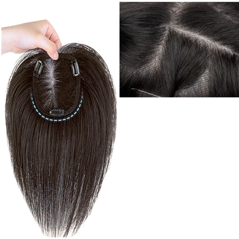 Halo senhora beleza swiss laço transparente cabelo humano toppers clip em cabelo brasileiro em linha reta capa branca queda de cabelo feito à mão
