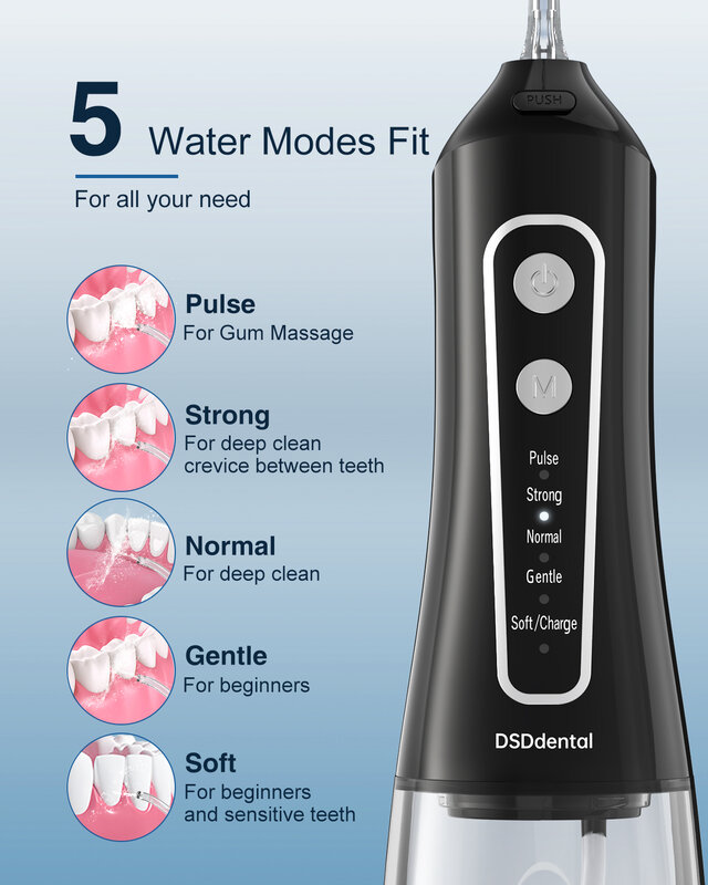 5 Modi Monddouche Usb Type-C Oplaadbare Water Floss Draagbare Dental Water Flosser Jet 300Ml Irrigator Dental tanden Cleane