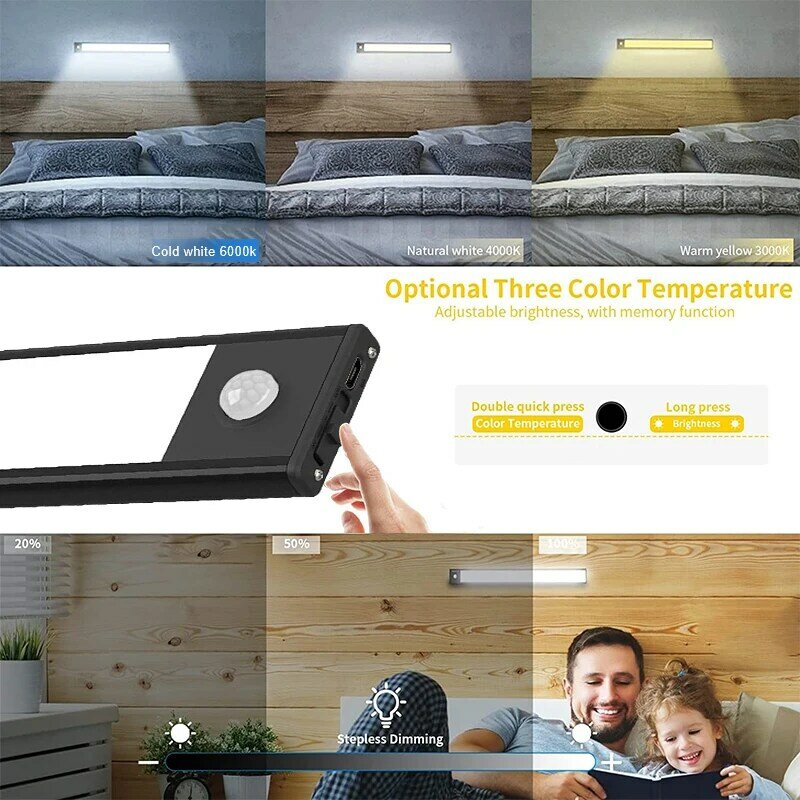 Светодиодный светильник для шкафа, ультратонкий ночник с датчиком движения для кухни, гардероба, бара, спальни, кабинета, магнитный светиль...