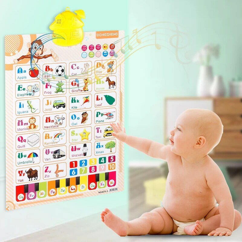 Tabla de pared electrónica interactiva del alfabeto inglés que habla ABC y alfabeto 123, póster musical para niños pequeños, juguete educativo