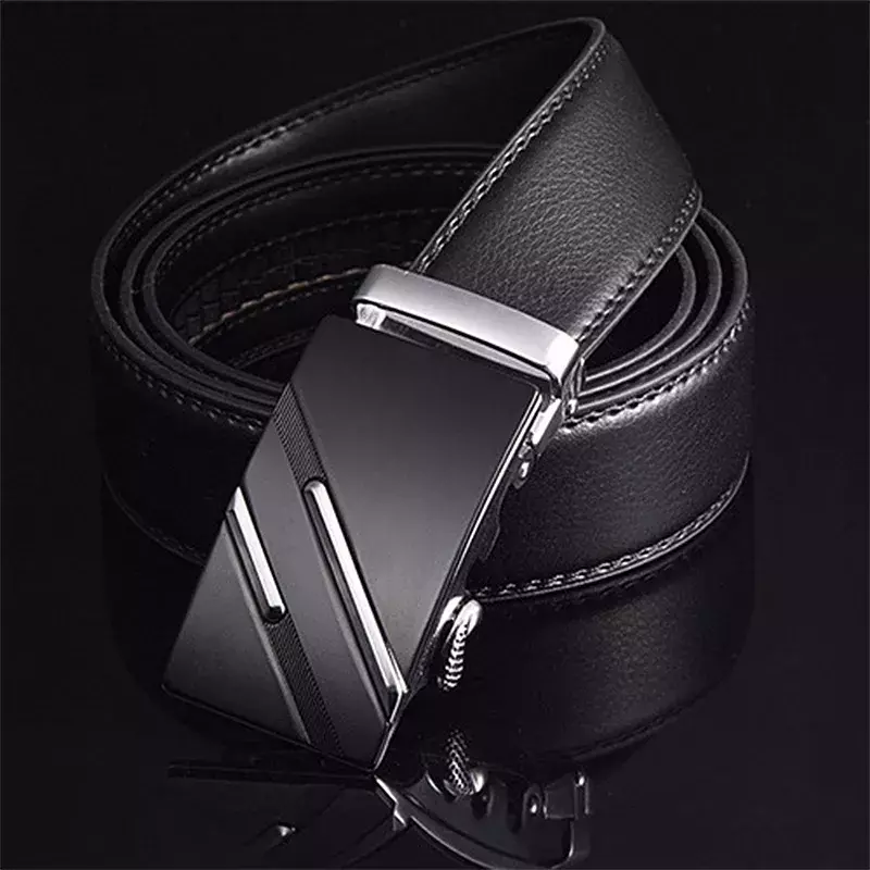 Cinturón de cuero genuino de lujo para hombre, hebilla automática de Metal, de alta calidad
