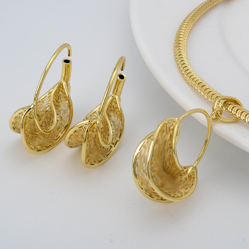 Zeadeat-アフリカの銅のネックレスとイヤリングのセット,女性のためのドバイの金メッキジュエリー,チャーム,良質