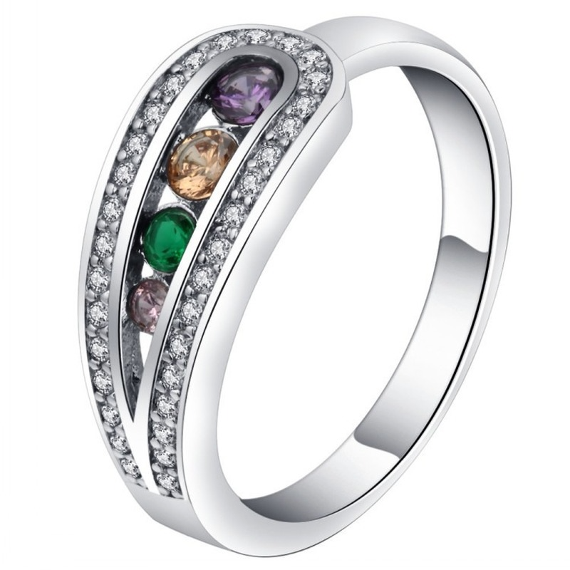 Fashion simple Copper Plated 925 silver inlaid multicolor zircon men's and women's universal ring size 6-10
