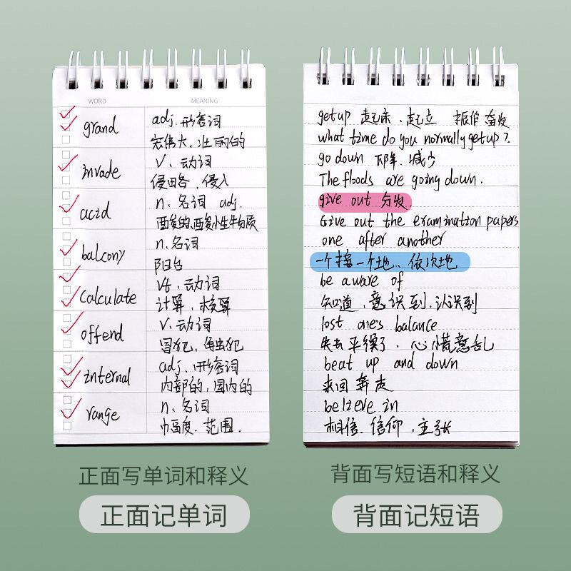 Bloc de notas de bolsillo de vocabulario inglés coreano, venta al por mayor, pequeño libro de memoria portátil para estudiantes frescos, papelería de palabras