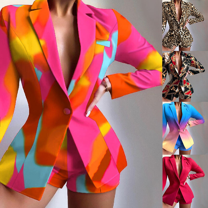 Женский Повседневный костюм из двух предметов, однотонный облегающий пиджак и шорты, элегантный костюм из двух предметов, лето 2022