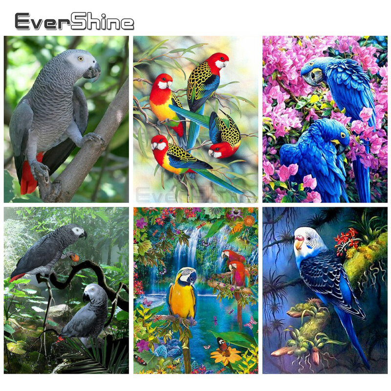 EverShine Lukisan Berlian Burung Parrot Kit Kruistik Baru Bordir Berlian 2022 Hewan Berlian Imitasi Mosaik Seni Dekorasi Dinding