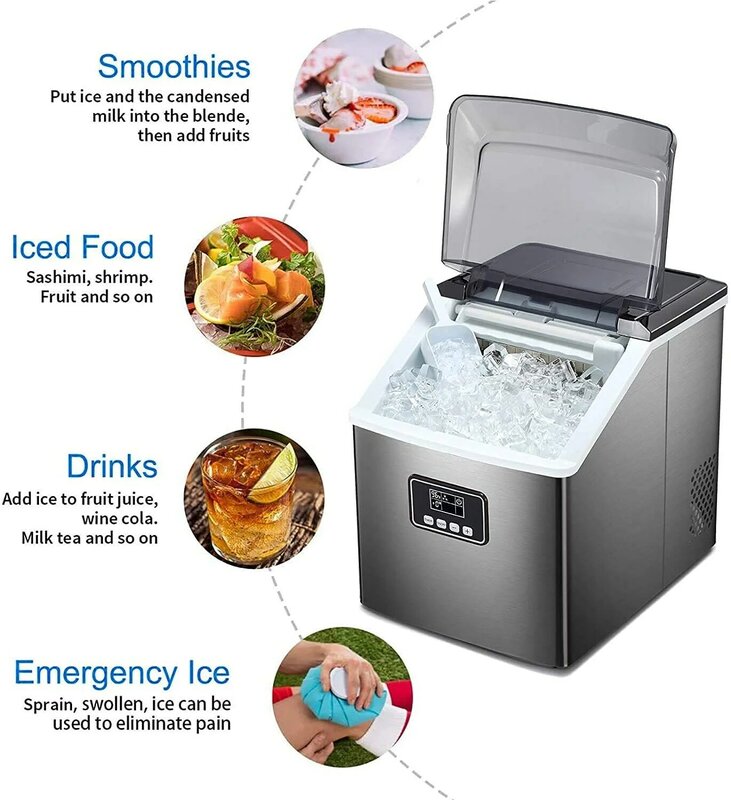AGLUCKY maszyna do lodów na blacie domowym 2 rozmiary lodu opcjonalnie 9 sztuk w 6-8 minut samoczyszcząca się do kuchni domowej