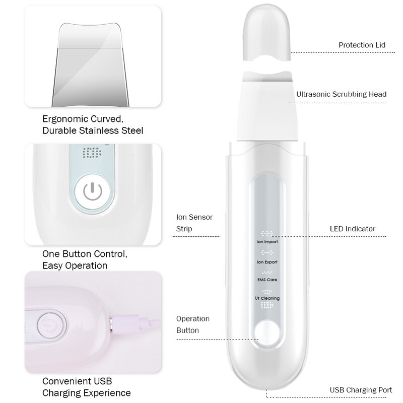 Espátula eléctrica ultrasónica para limpieza profunda de poros, eliminador de espinillas y acné, dispositivo de pala exfoliante, máquina de belleza