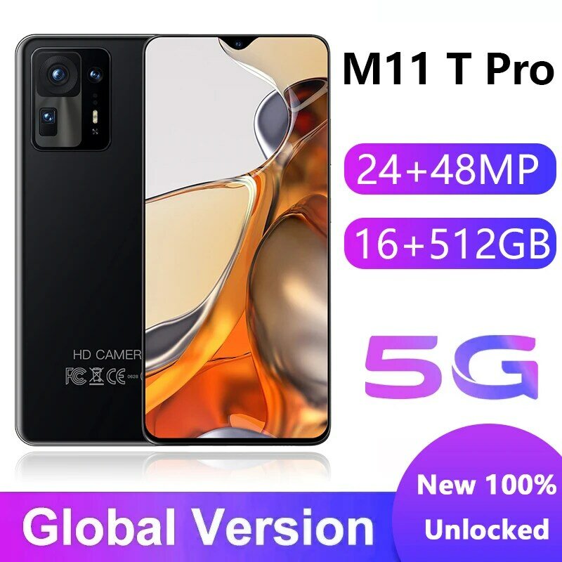 Versi Global M11T Pro 5G Ponsel Pintar 6.7 Inci 6000MAh Android Ponsel Sim Ganda Kamera HD 48MP Ponsel Pintar Tidak Terkunci