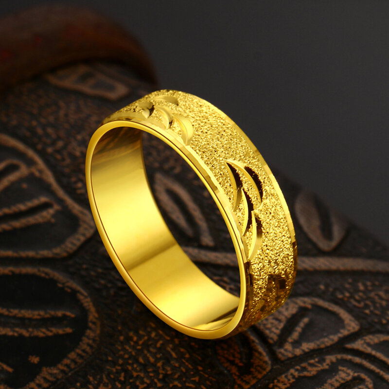 Anel de jóias masculinas na moda personalidade simples chapeado 24k ouro moda jóias areia ouro