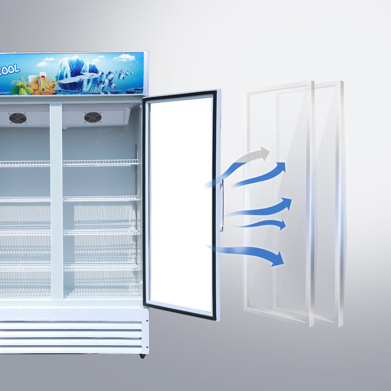 Hot sales double door beverage display cooler showcase freezer for sale