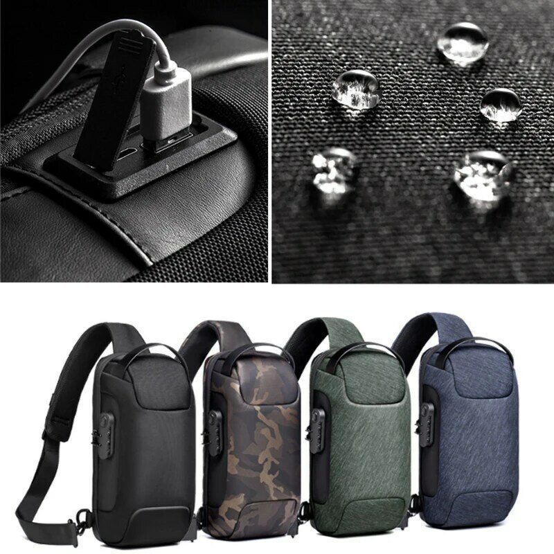 SUUTOOP Men's Waterproof Multifunction Oxford Crossbody Bag Anti-theft Sling Shoulder Bags Messenger Chest Bag Pack For Male