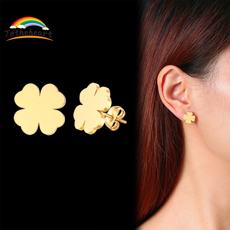New fashion small earrings earrings stainless steel clover Earrings Gold female Japanese and Korean style jewelry