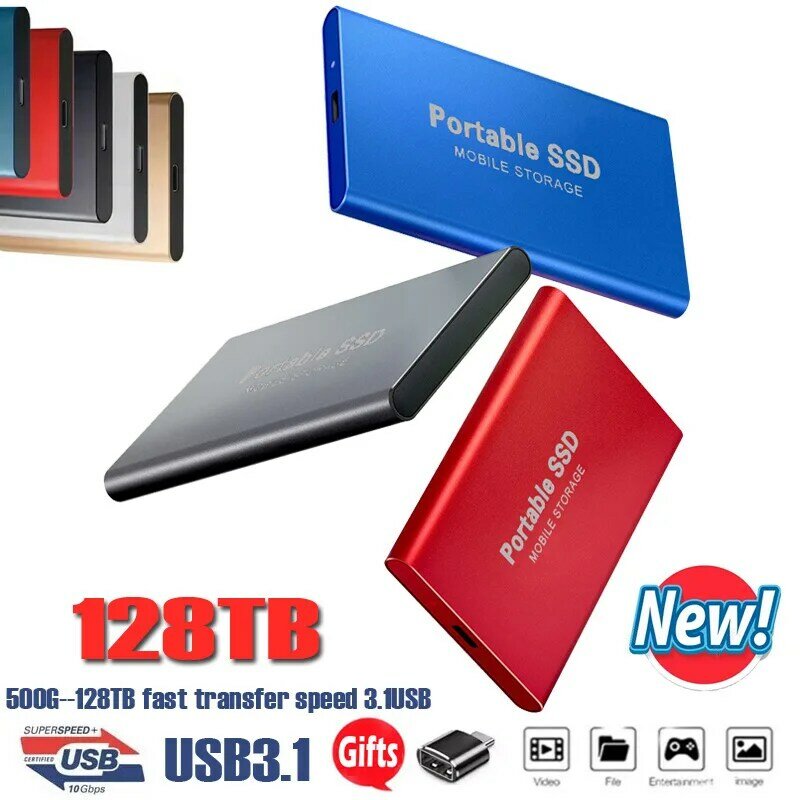 휴대용 SSD 고속 전송 외장 모바일 하드 디스크, PC 노트북용 USB 3.0 C 타입 솔리드 스테이트 드라이브, 500GB, 1 TB, 2 TB, 8 TB, 16 TB, 30 TB, 64TB