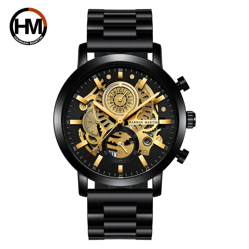 Часы Hannah Martin мужские наручные из нержавеющей стали, роскошные спортивные Брендовые с сетчатым браслетом, с 6 стрелками