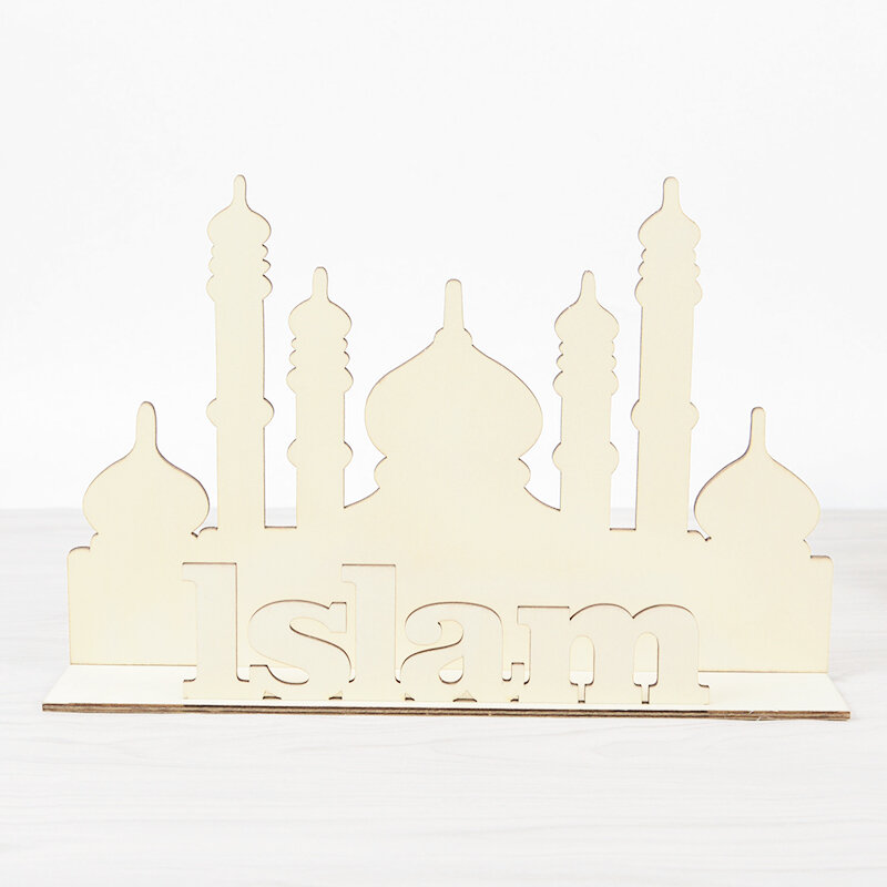 Adorno de Castillo de madera Eid Mubarak para decoración de escritorio del hogar, Festival islámico musulmán, fiesta, Ramadán, Kareem, Eid Al Adha, regalo