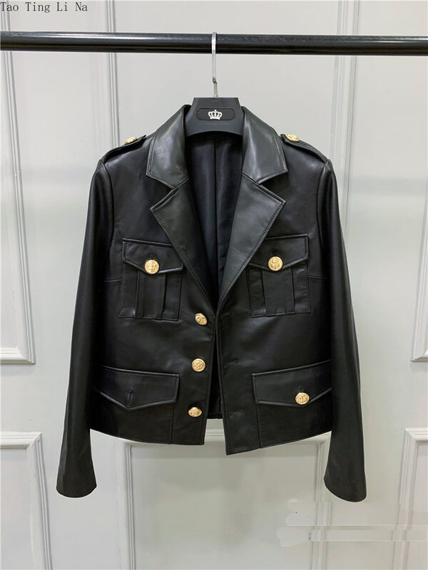 2022 New Real Leather Jacket Women Genuine Sheepskin Coat Loose Suit S10