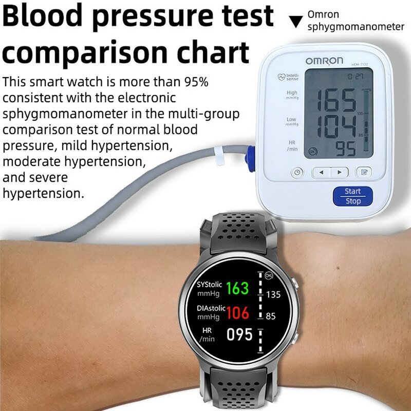 Voor Nauwkeurig Luchtpomp Bloeddrukmeting Smart Horloge Groot Lettertype Body Temperatuur Hartslag IP67 Waterdichte Smartwatch