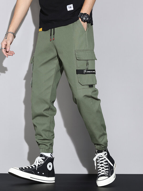Calça cargo militar do exército masculina, calça de algodão estilo de rua com vários bolsos para corrida, plus size, baggy 2021