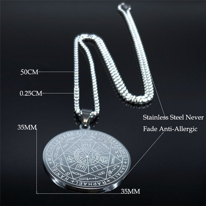 Sete arcanjos amuleto colares de aço inoxidável homens selo de solomão colar de talismã proteção colar de jóias hombre n1162s2