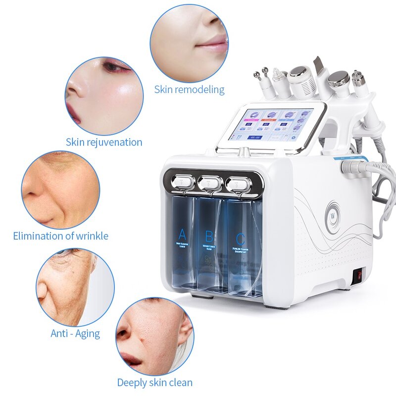 6 In 1 Hydra Facial Machine Skin Diamond Dermabrasion H2O2 Water Oxygen Jet Peel Vacuum Face Cleaning Hydro Beauty Device