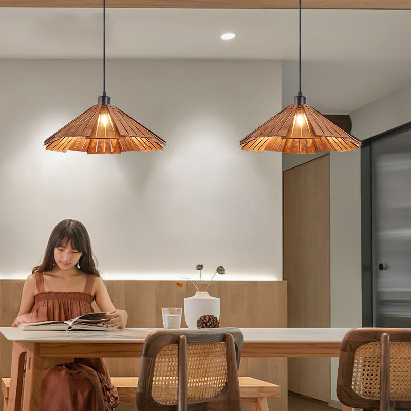 غرفة الطعام قلادة خشبية أضواء الرجعية الإبداعية الرعوية الجدول مصابيح متدلية للسقف Wabi-Sabi الرياح المطبخ جزيرة lumencia