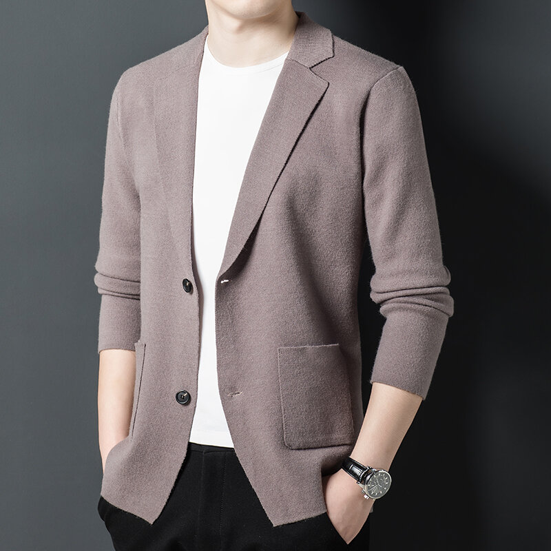 2021 spring and autumn thin cardigan jacket men's small suit jacket solid color sweater men's casual sweater