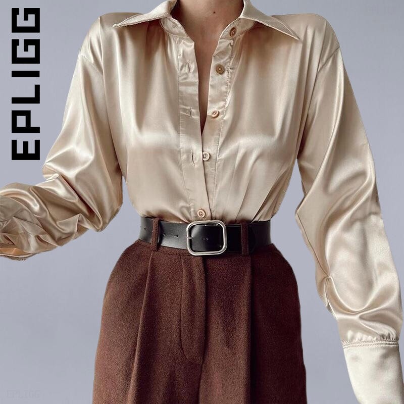 Epligg-한국 스타일 캐주얼 셔츠 여성용, 섹시한 긴 소매 크리스마스 레트로 탑, 신제품 상의, 파티, 심플 상의, 여성 상의
