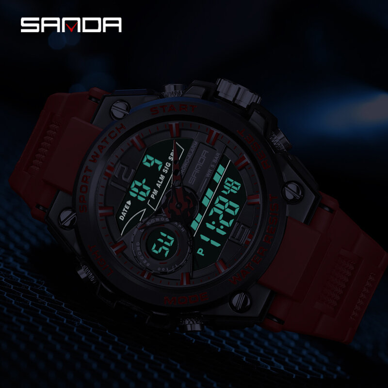 Часы наручные SANDA Мужские Цифровые, уличные спортивные Водонепроницаемые светодиодные в стиле милитари, с хронографом