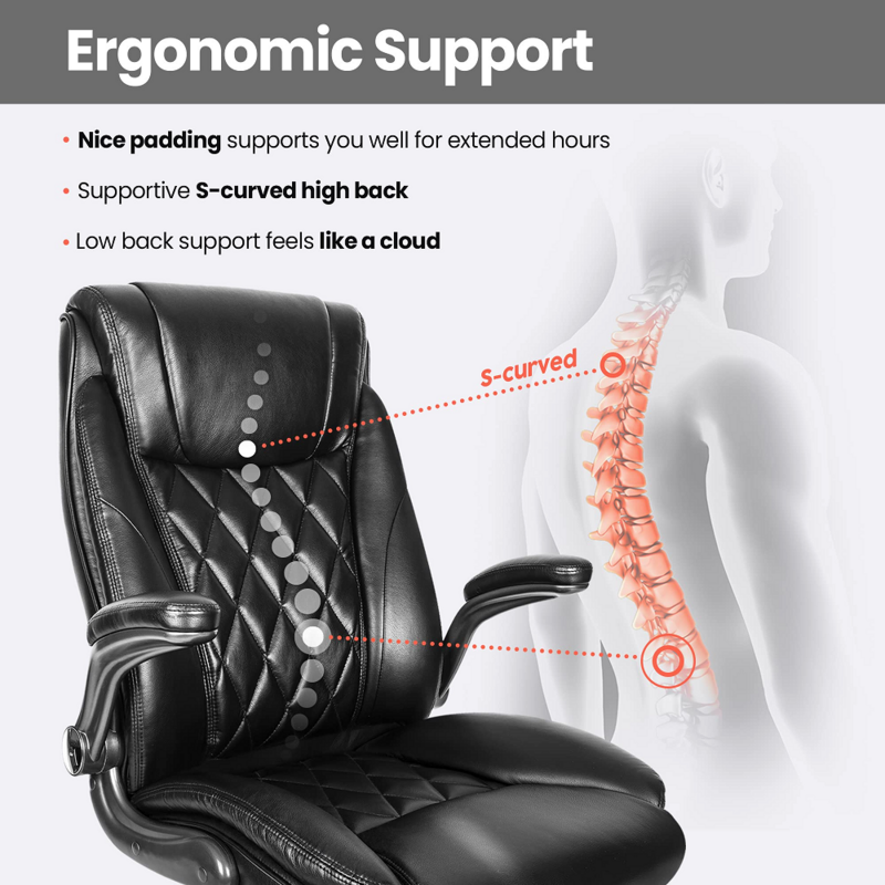 Executive Office Chair Computer Gaming Armchair with Lumbar Support Diamond-Stitched Back Swivel Adjustable Flip-up PU Leather