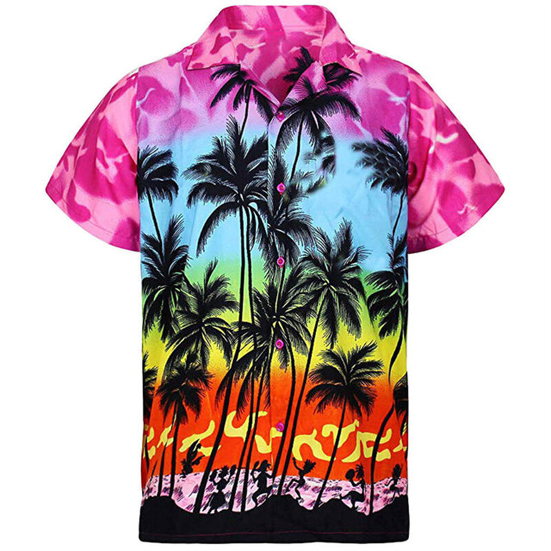 남성용 하와이안 셔츠 EU 사이즈 5XL 코코넛 나무 3D 프린트 여름 느슨한 반팔 셔츠, 캐주얼 버튼 다운 비치 셔츠 휴일