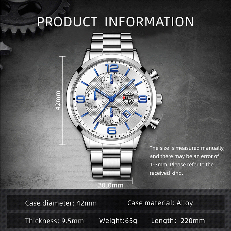 2023 new 30 bar waterproof stainless steel with fashion calendar leisure luminous three eyes six hands men's quartz watch clock