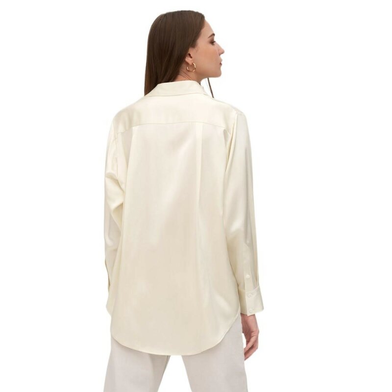 22 مللي متر 100% الحرير الحقيقي المعتاد نمط قميص بلوزة المرأة الأساسية طويلة الأكمام الكلاسيكية فريزيا قميص أنيقة البلوزات للنساء