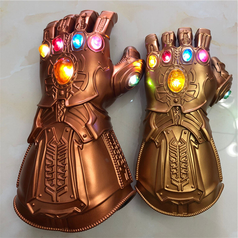 Guantes de Thanos con luz LED, guante de Iron Man 1:1, vengadores, Superhéroes, guantelete de Marvel, héroe de guerra, Cosplay, PVC, regalo para niños