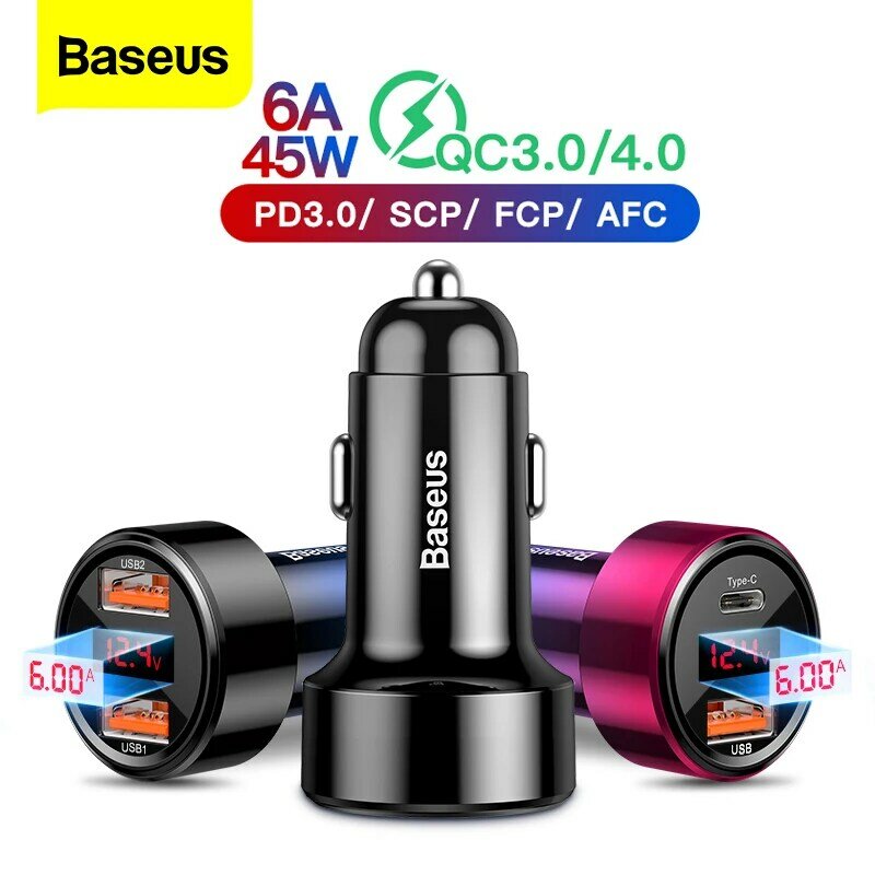 Baseus Quick Charge 4.0 3.0 caricabatteria da auto USB per iPhone 13 Xiaomi Samsung cellulare QC4.0 QC3.0 QC tipo C PD ricarica rapida per auto