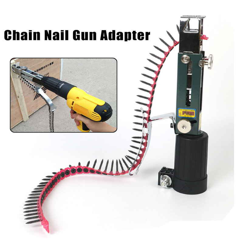 1PC Automatic Screw Spike Chain Nail Gun Adapter Screw Gun for Electric Drill Woodworking Tool Cordless Power Drill Attachment