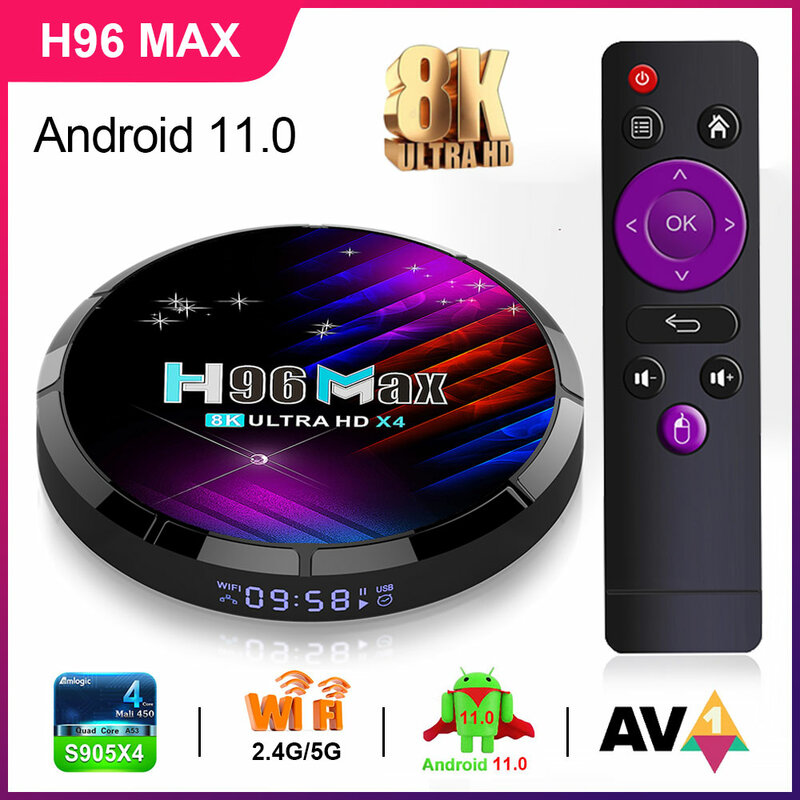 Приставка Смарт-ТВ H96 MAX, 8K, Android 11,0, 4 + 32/64 ГБ Ultra HD Amlogic S905X4 Android 11.0 2.4/5G Dual Wifi 3D GPU Телевизионная приставка 4 ГБ RAM 32 ГБ 64 ГБ ROM