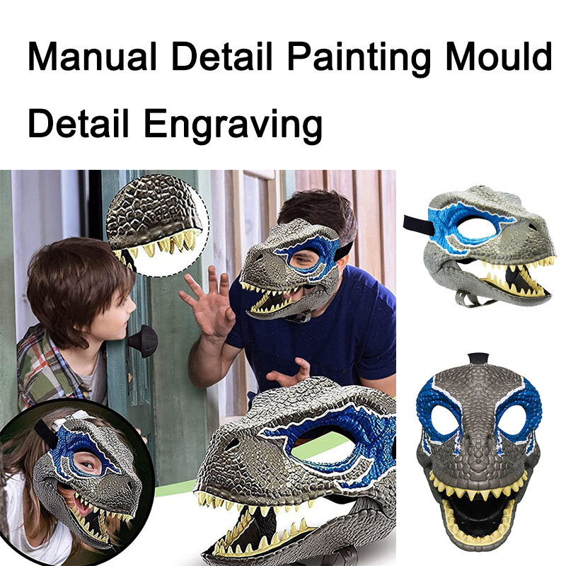Horror Dinosaur Headgear Dragon Lifelike Dinosaur Mask Halloween Party Cosplay  Open Mouth Latex Scared Mask Gifts