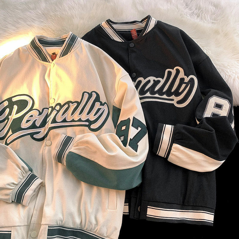 Veste de Baseball Vintage pour homme et femme, Cardigan surdimensionné, vert, noir, manches longues, printemps-automne 2022