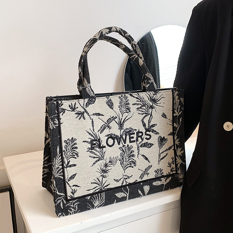 Large Capacity Canvas Tote Bag Jacquard Embroidery Shoulder Bag For Women Casual Fashion Cloth Handbag Female Big Shopper Bag
