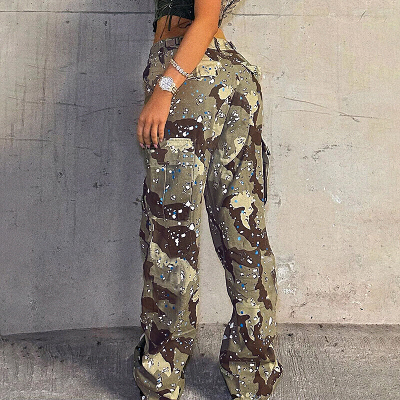 Camouflage High Taille Drawsr tring Cargo mit Tasche Streetwear Kleidung für Frauen Outfit lässige Frauen Jogger hose