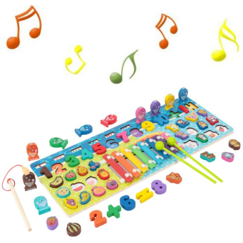 Montessori Pendidikan Mainan Kayu untuk Anak-anak Montessori Sibuk Papan Matematika Memancing Mengetuk Piano Mainan Interaktif untuk Bayi 1 2 3 4